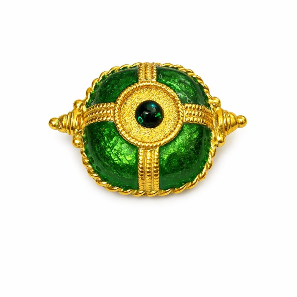 Rare Yosca Vintage Emerald Green & Gold‎ Plated Statement Brooch Signed